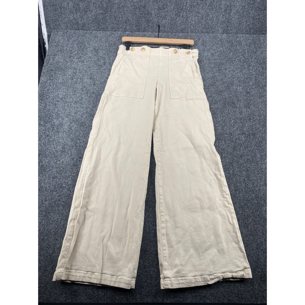 Free People Wide Leg Sailor Pants Cream Denim Cinch Back Womens Size 28 Ivory